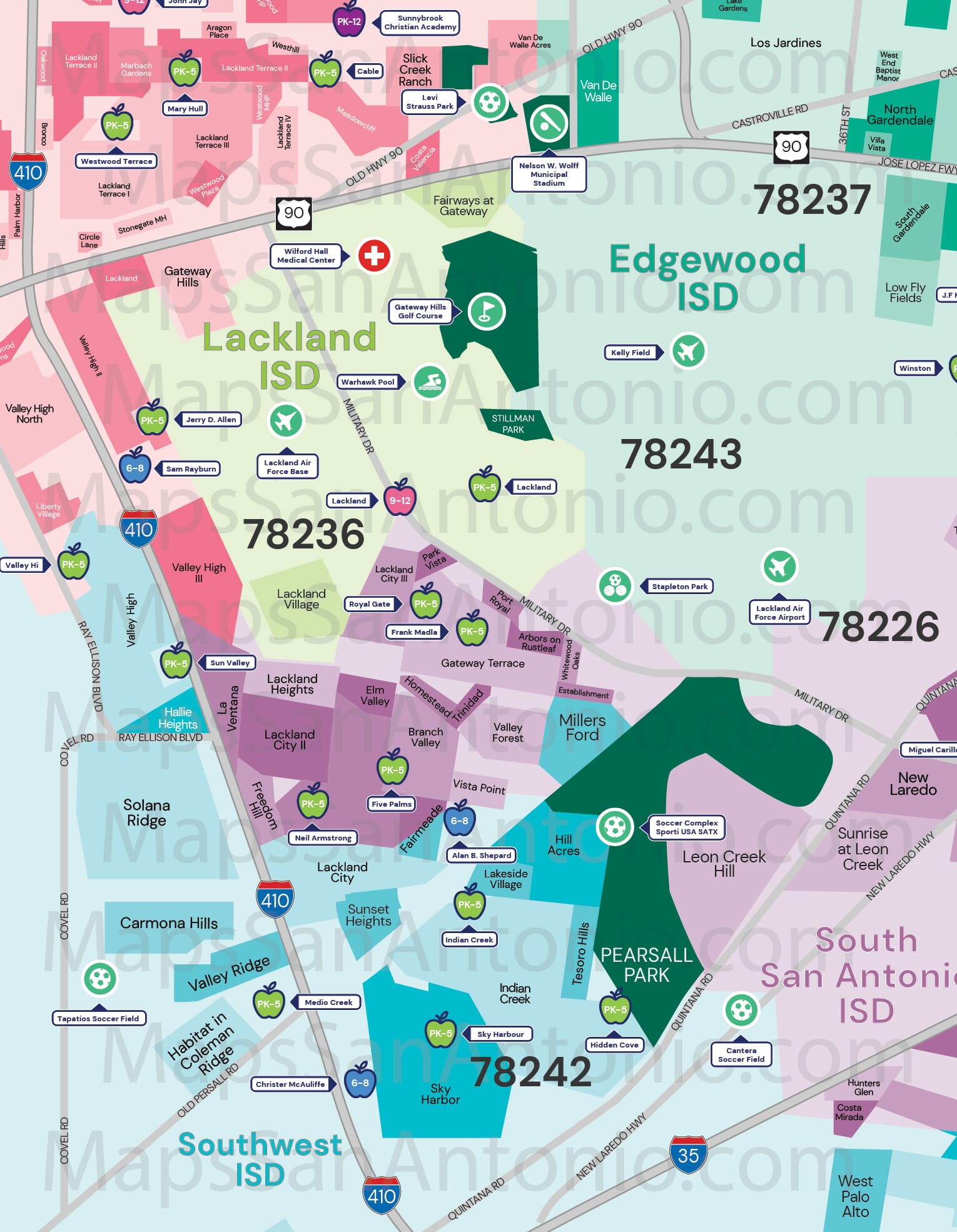 Southwest/Lackland/Kelly AFB Maps of San Antonio Neighborhood Maps